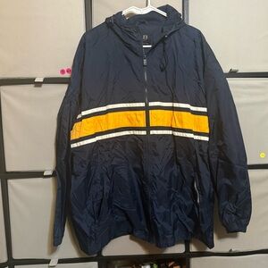 Navy Blue and Yellow Hooded Zipper Jacket hood Windbreaker Croft & barrow sport